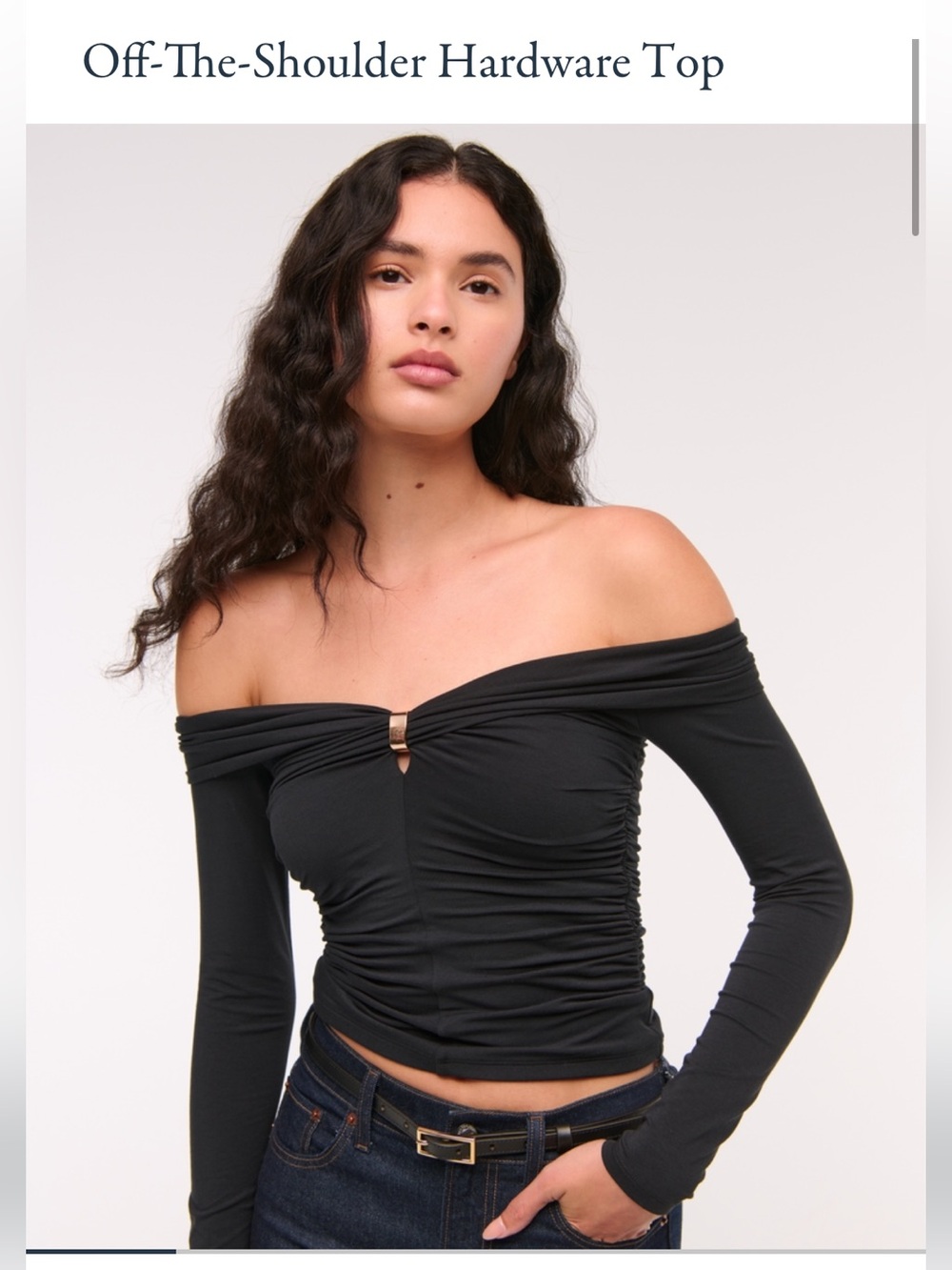 Abercrombie & Fitch Black Off-Shoulder Ruched Long-Sleeve Top